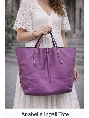 Annabel Ingall Purple Leather Tote Bag Large Pebbled Leather Shopper